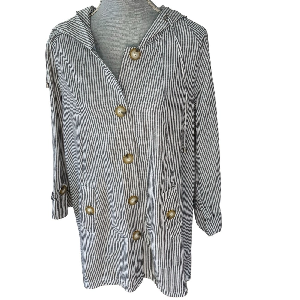 Women's Jones New‎ York Striped Linen Cotton Hooded Jacket Top Blouse Size 1X